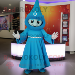 Cyan Magician mascot costume character dressed with a Dress and Headbands