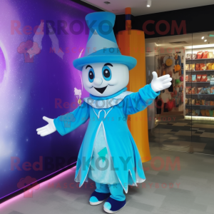 Cyan Magician mascot costume character dressed with a Dress and Headbands