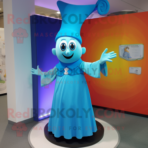 Cyan Magician mascot costume character dressed with a Dress and Headbands