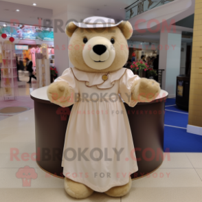 Beige Teddy Bear mascot costume character dressed with a A-Line Skirt and Shawls