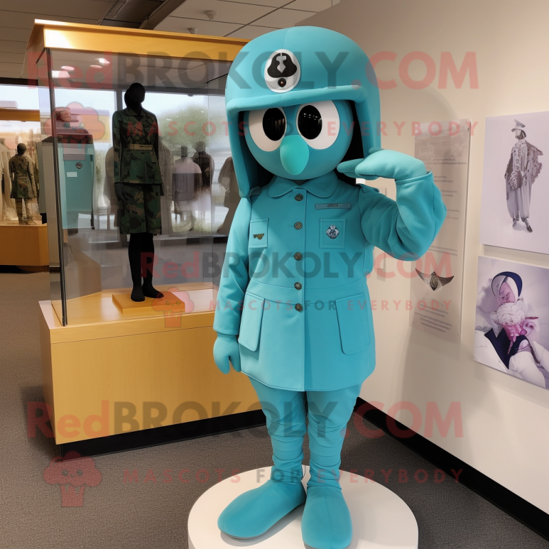 Teal Air Force Soldier mascot costume character dressed with a Mini Dress and Berets