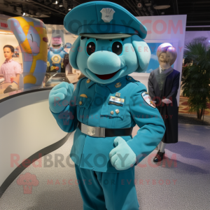 Teal Air Force Soldier mascot costume character dressed with a Mini Dress and Berets