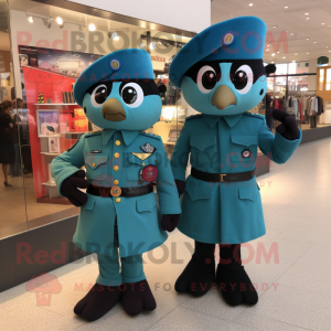 Teal Air Force Soldier mascot costume character dressed with a Mini Dress and Berets