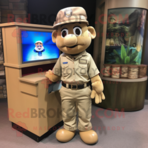 Tan Television mascot costume character dressed with a Cargo Pants and Necklaces