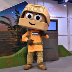 Tan Television mascot costume character dressed with a Cargo Pants and Necklaces