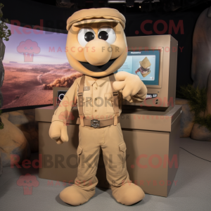 Tan Television mascot costume character dressed with a Cargo Pants and Necklaces