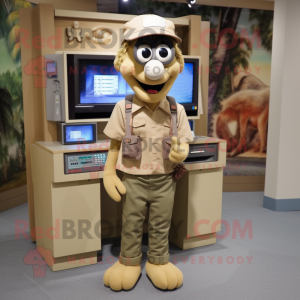 Tan Television mascot costume character dressed with a Cargo Pants and Necklaces