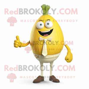 Yellow Onion mascot costume character dressed with a Henley Shirt and Cufflinks