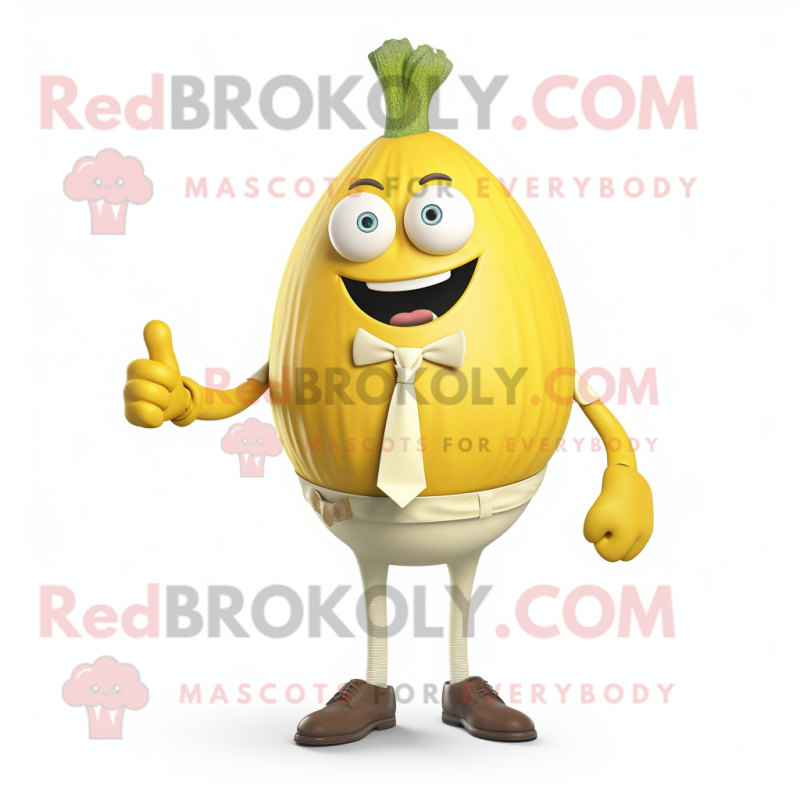 Yellow Onion mascot costume character dressed with a Henley Shirt and Cufflinks