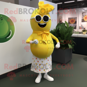 Yellow Onion mascot costume character dressed with a Henley Shirt and Cufflinks