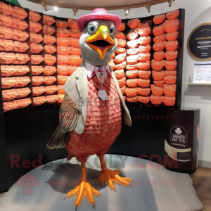 Peach Pheasant mascot costume character dressed with a Bermuda Shorts and Coin purses