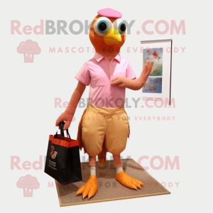 Peach Pheasant mascot costume character dressed with a Bermuda Shorts and Coin purses