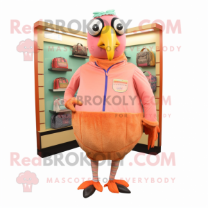 Peach Pheasant mascot costume character dressed with a Bermuda Shorts and Coin purses