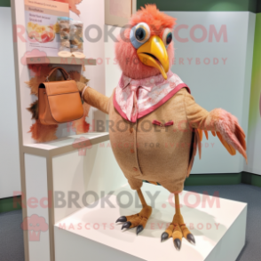 Peach Pheasant mascot costume character dressed with a Bermuda Shorts and Coin purses