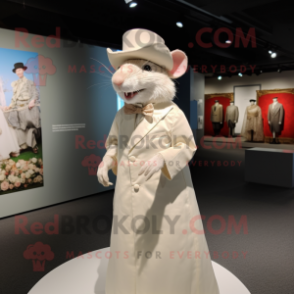 Beige Rat mascot costume character dressed with a Wedding Dress and Hat pins