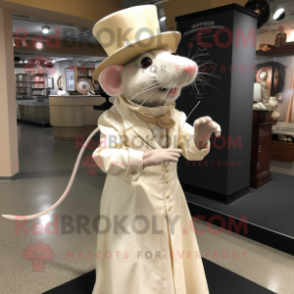 Beige Rat mascot costume character dressed with a Wedding Dress and Hat pins