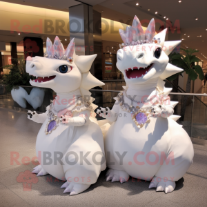 White Stegosaurus mascot costume character dressed with a Evening Gown and Keychains