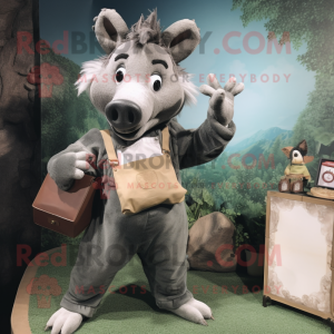 Gray Wild Boar mascot costume character dressed with a Mom Jeans and Handbags