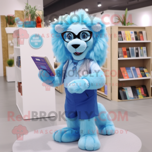 Sky Blue Lion maskot kostym...