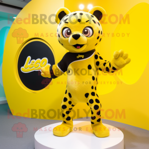 Lemon Yellow Jaguar mascot costume character dressed with a Playsuit and Rings