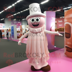 Pink Chocolate Bars mascot costume character dressed with a Wedding Dress and Berets