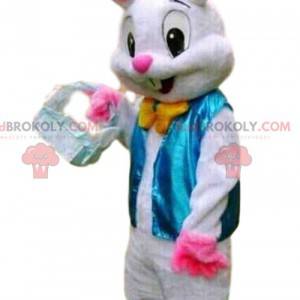 Elegante mascotte coniglio bianco, costume da coniglio -