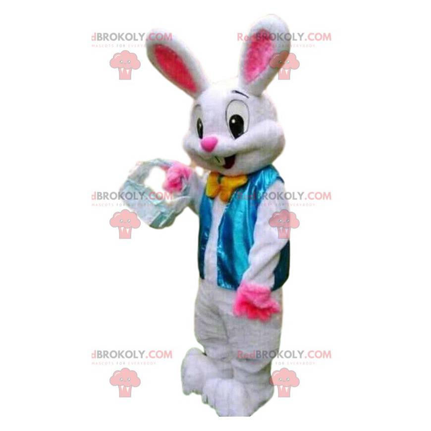 Elegante mascotte coniglio bianco, costume da coniglio -