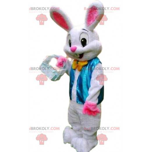 Elegante mascotte coniglio bianco, costume da coniglio -