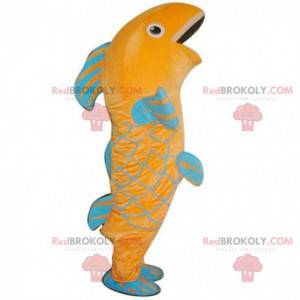 Mascota de pez naranja y azul, traje de pez de colores -