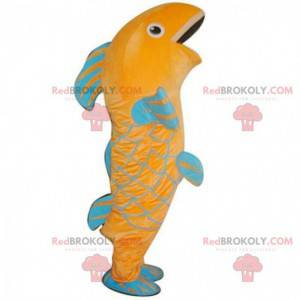 Orange and blue fish mascot, colorful fish costume -