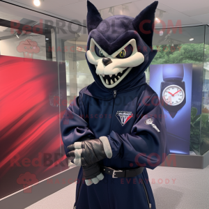 Navy Vampire mascot costume character dressed with a Windbreaker and Bracelet watches