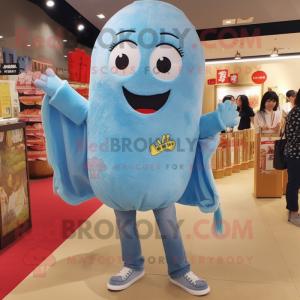 Sky Blue Ramen mascot costume character dressed with a Mom Jeans and Earrings