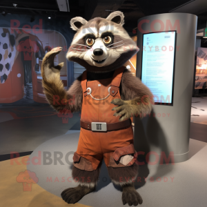 Rust Raccoon mascot costume character dressed with a Wrap Dress and Wraps