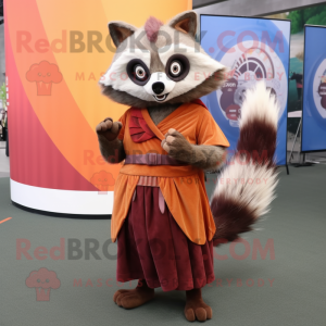 Rust Raccoon mascot costume character dressed with a Wrap Dress and Wraps
