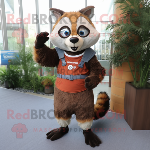 Rust Raccoon mascot costume character dressed with a Wrap Dress and Wraps