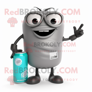 Gray Soda Can mascot costume character dressed with a T-Shirt and Wallets