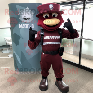 Maroon Marine Recon mascot costume character dressed with a Jeggings and Anklets