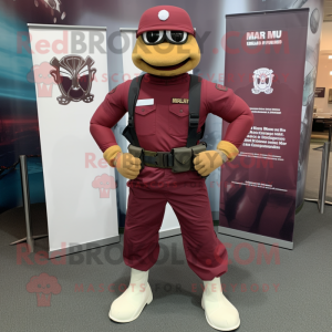 Maroon Marine Recon mascot costume character dressed with a Jeggings and Anklets