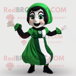 Forest Green Mime mascot costume character dressed with a Blouse and Wraps