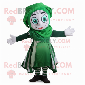 Forest Green Mime mascot costume character dressed with a Blouse and Wraps