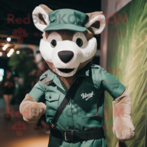 Forest Green Dingo mascot costume character dressed with a Oxford Shirt and Suspenders