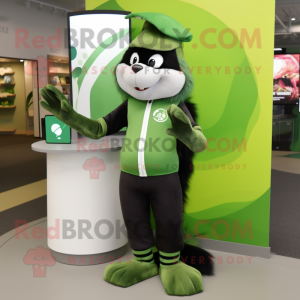 Green Skunk mascot costume character dressed with a Leggings and Hats