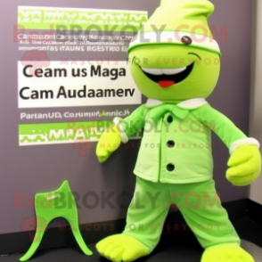 Lime Green Champagne mascot costume character dressed with a Swimwear and Hats