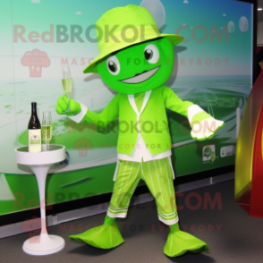 Lime Green Champagne mascot costume character dressed with a Swimwear and Hats