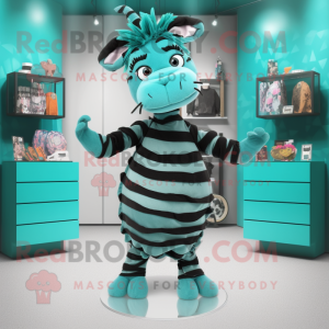 Teal Zebra mascot costume character dressed with a Wrap Dress and Hairpins