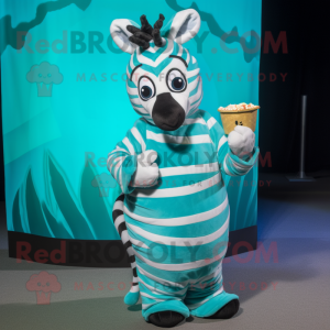 Teal Zebra mascot costume character dressed with a Wrap Dress and Hairpins