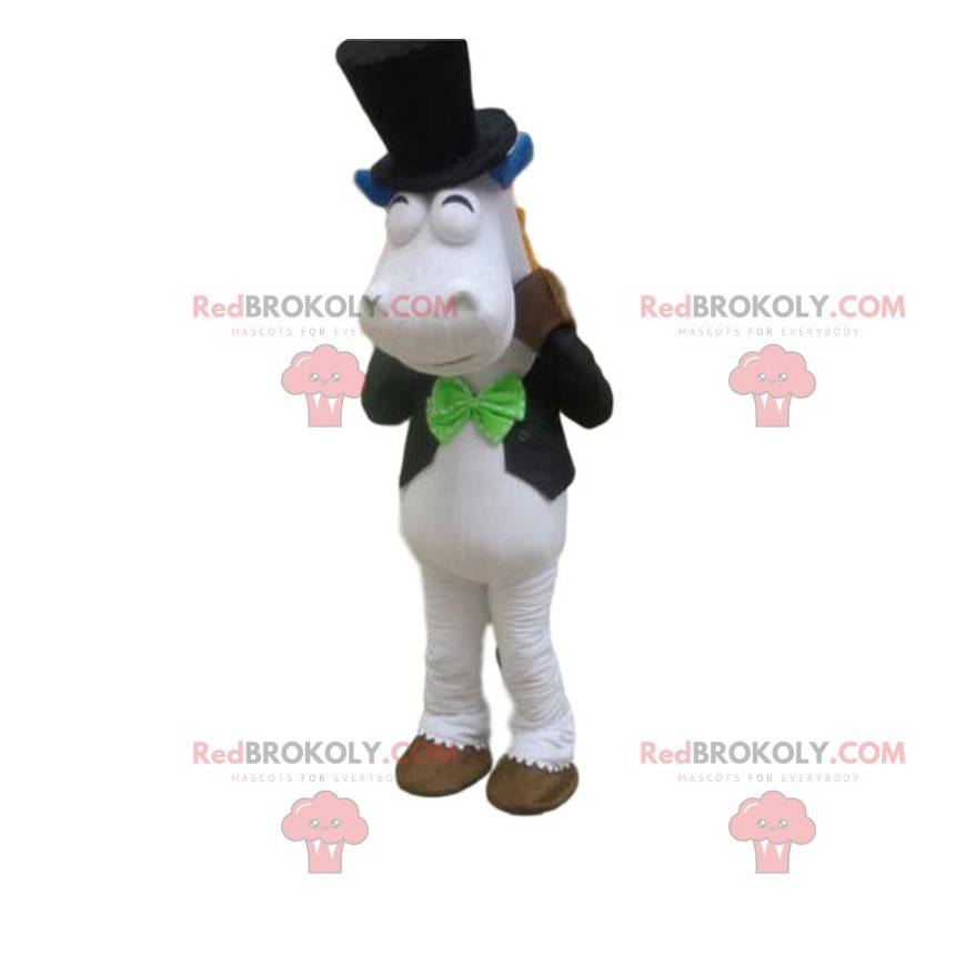 White horse mascot, equestrian costume, horse riding mascot -