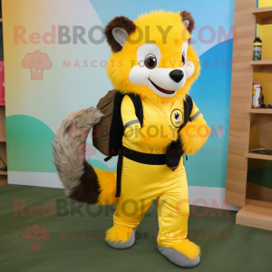 Yellow Skunk mascot costume character dressed with a Jumpsuit and Backpacks