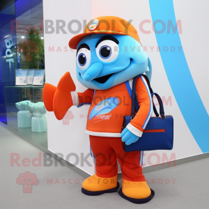 Cyan Clown Fish mascot costume character dressed with a Polo Tee and Wallets