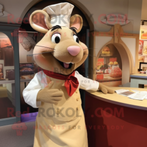 Tan Ratatouille mascot costume character dressed with a Dress and Bow ties